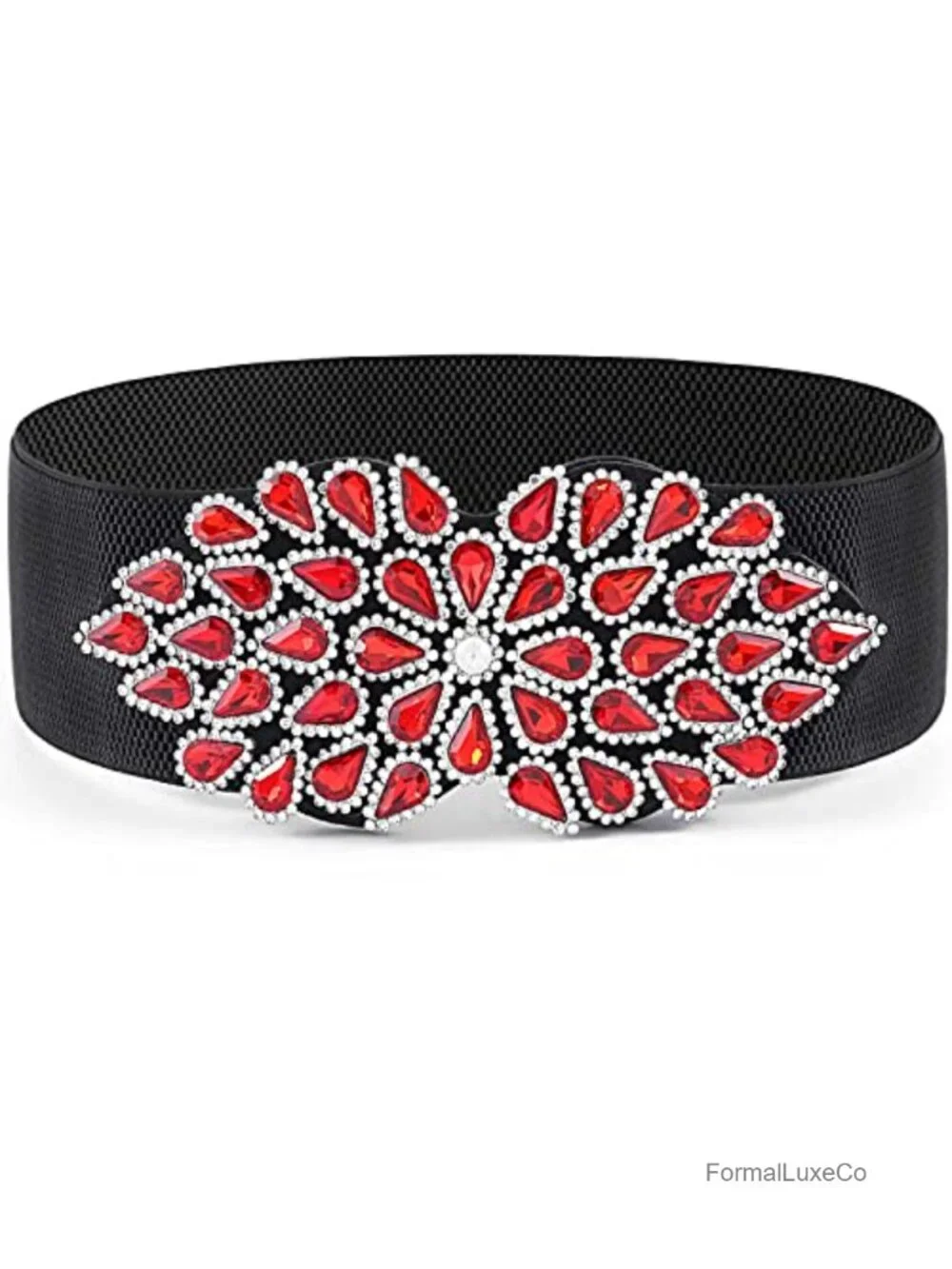 Rhinestone Stretch Belt Wide Elastic Dressy Waist Accessory